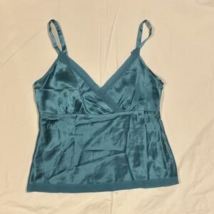 y2k v neck blue silk top